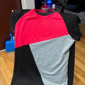 Top pinkish Red black grey lace Sleeves